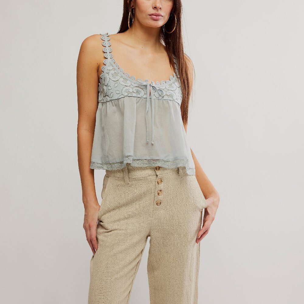 Free People Light Blue Lace Trim Blouse